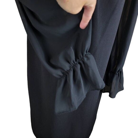 Shelby & Palmer Faux Leather Collar Button Up Sheer Blousy Sleeves Black Dress - Picture 7 of 12